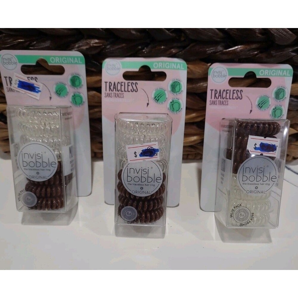 3 Invisibobble ORIGINAL Multipack 8 pieces Crystal Clear/brown 24 Total HB